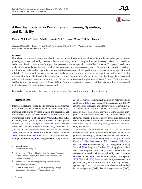 (PDF) A Real Test System For Power System Planning, Operation, and ...