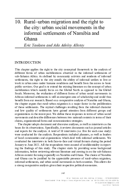 (PDF) Rural-urban migration and the right to the city: Urban social ...