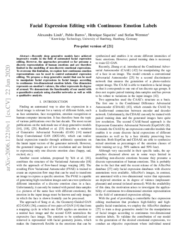 (PDF) Facial Expression Editing with Continuous Emotion Labels