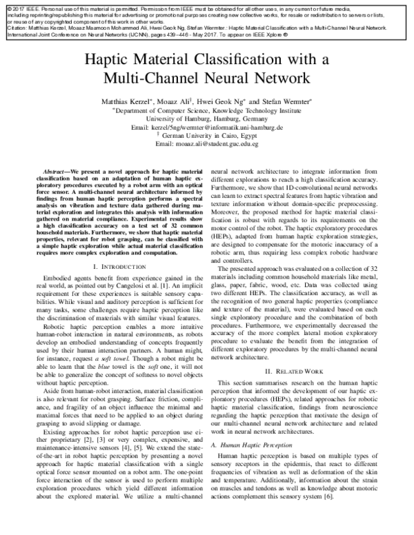 (PDF) Haptic material classification with a multi-channel neural network