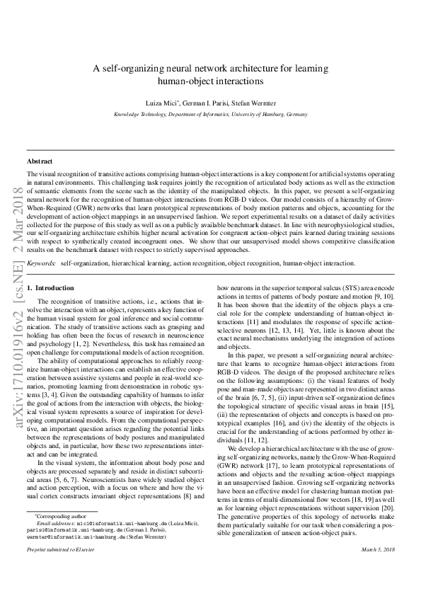 (PDF) A self-organizing neural network architecture for learning human ...