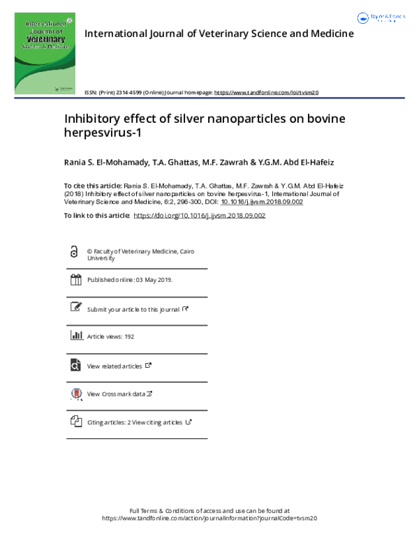 (PDF) Inhibitory effect of silver nanoparticles on bovine herpesvirus-1