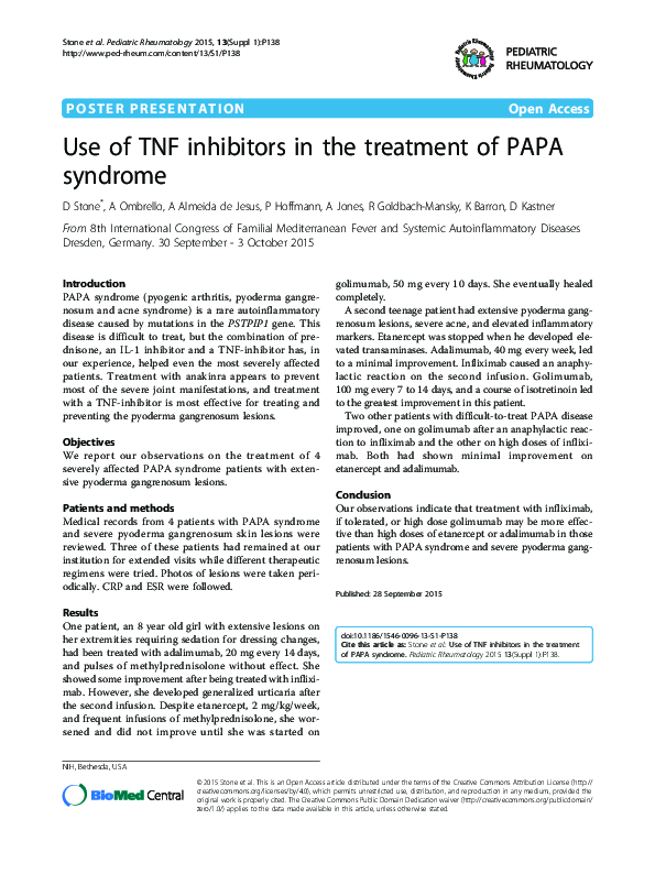 (PDF) Use of TNF inhibitors in the treatment of PAPA syndrome | R ...