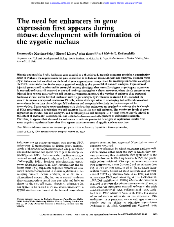 (PDF) The need for enhancers in gene expression first appears during ...