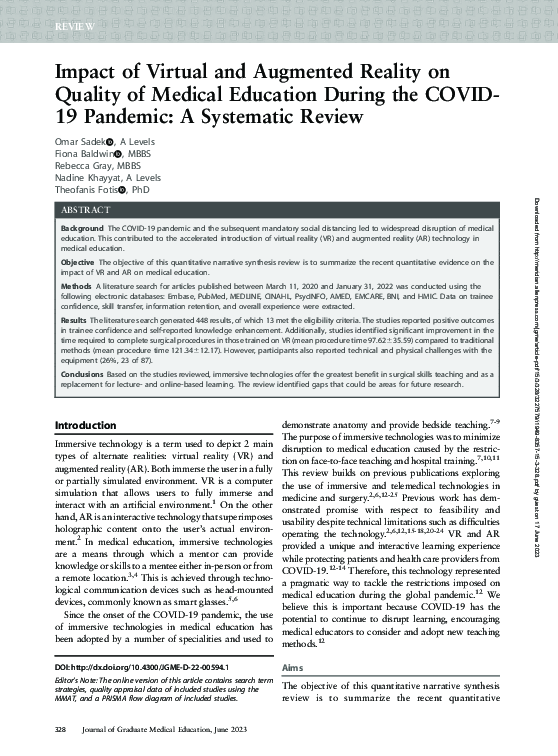 (PDF) Impact of Virtual and Augmented Reality on Quality of Medical ...