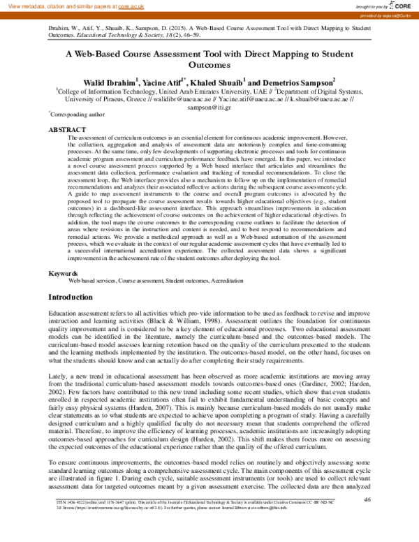 (PDF) A Web-Based Course Assessment Tool with Direct Mapping to Student ...