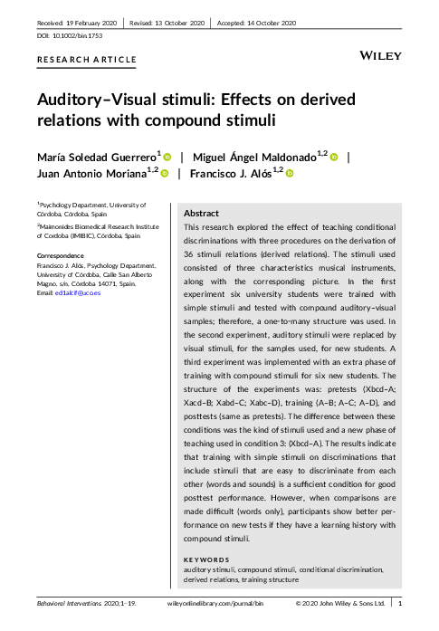 (PDF) Auditory-Visual stimuli: Effects on derived relations with ...