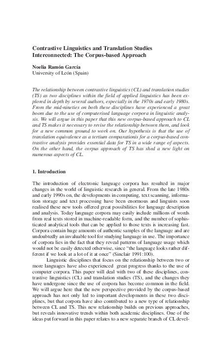 (PDF) Contrastive Linguistics and Translation Studies Interconnected ...