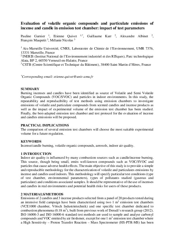 (PDF) Evaluation of volatile organic compounds and particulate ...
