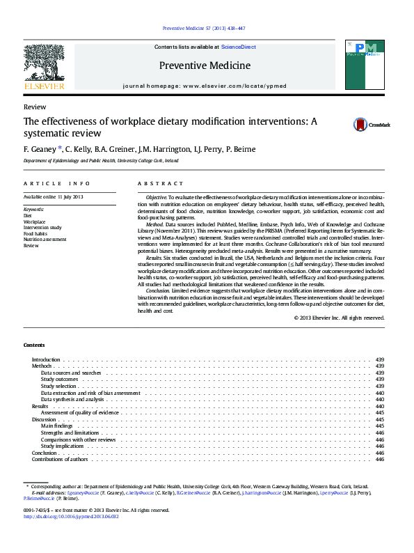 (PDF) The effectiveness of workplace dietary modification interventions ...