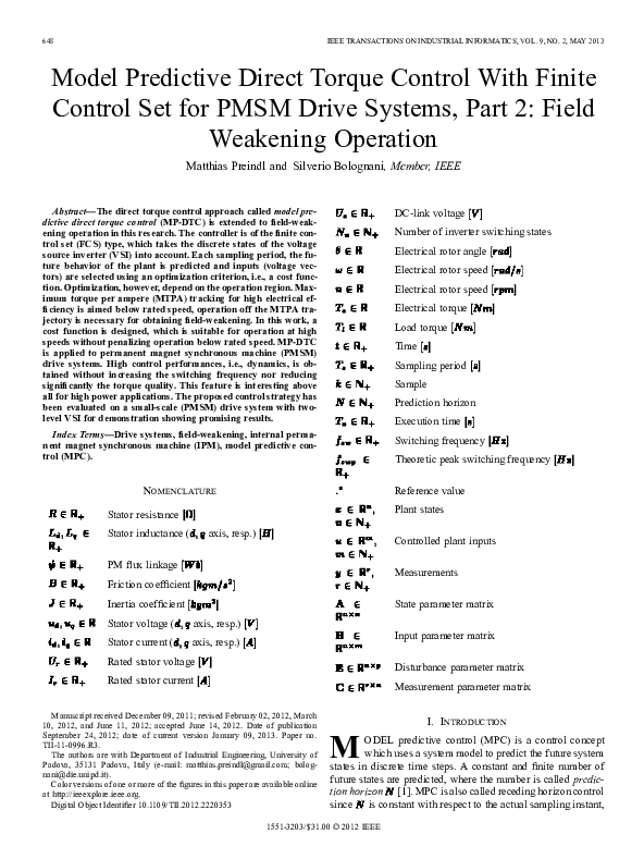 (PDF) Model Predictive Direct Torque Control With Finite Control Set ...
