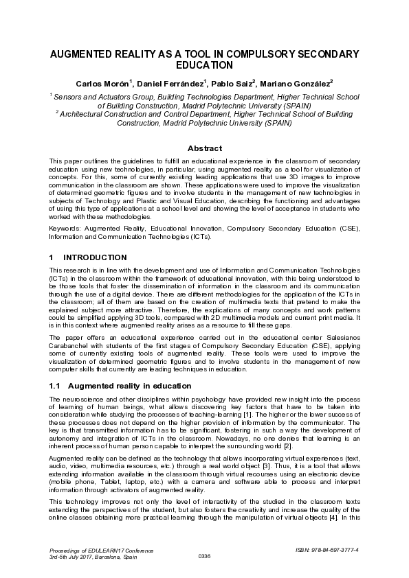 (PDF) Augmented Reality as a Tool in Compulsory Secondary Education