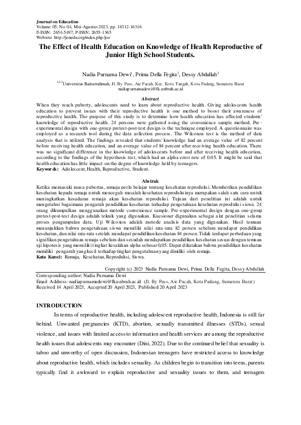 (PDF) The Effect of Health Education on Knowledge of Health ...