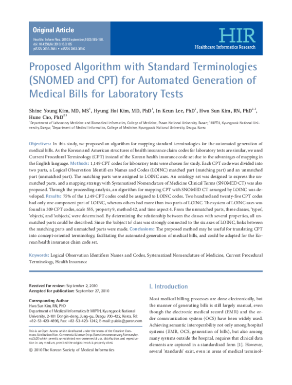 (PDF) Proposed Algorithm with Standard Terminologies (SNOMED and CPT ...