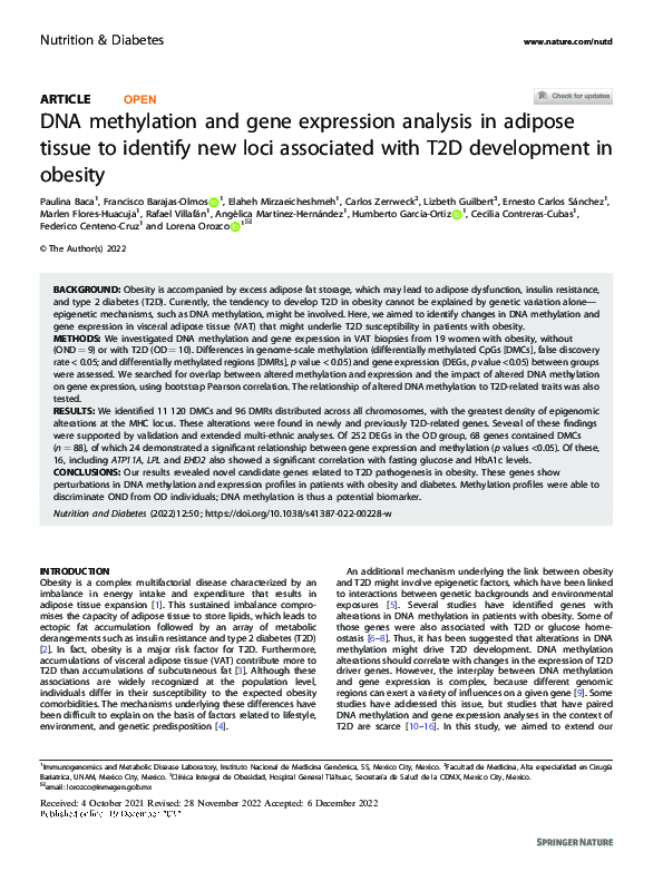 (PDF) DNA methylation and gene expression analysis in adipose tissue to ...