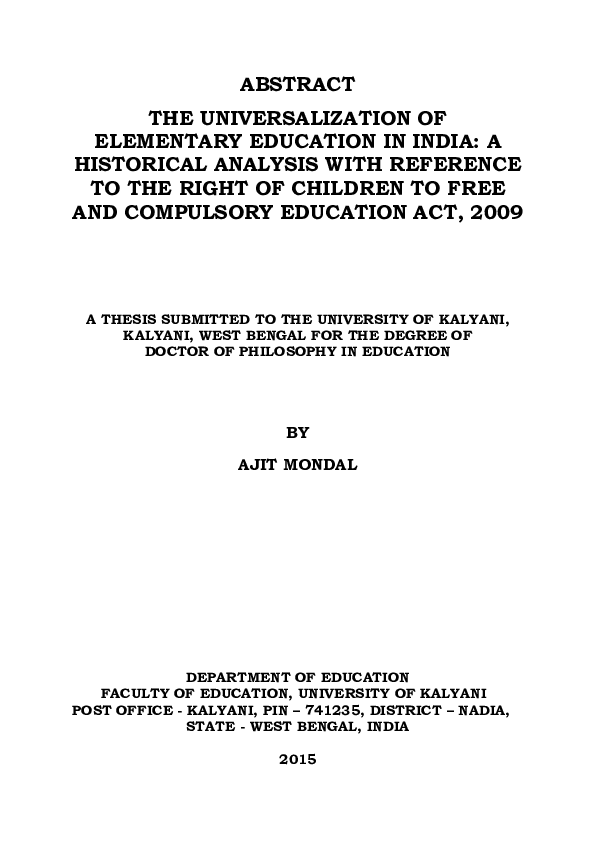 (PDF) The universalization of elementary education in India a ...