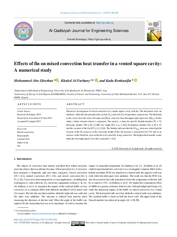 (PDF) Effects of fin on mixed convection heat transfer in a vented ...
