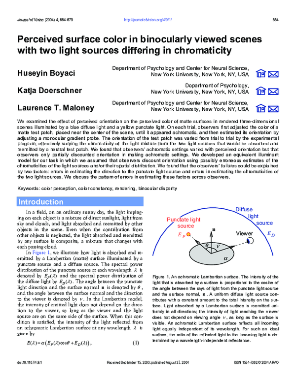 (PDF) Perceived surface color in binocularly viewed scenes with two ...