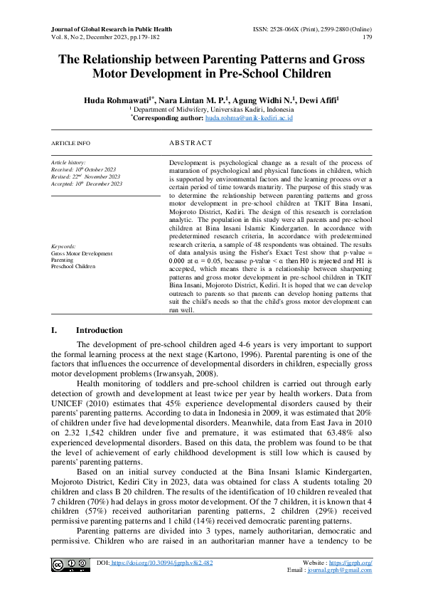 (PDF) The Relationship between Parenting Patterns and Gross Motor ...