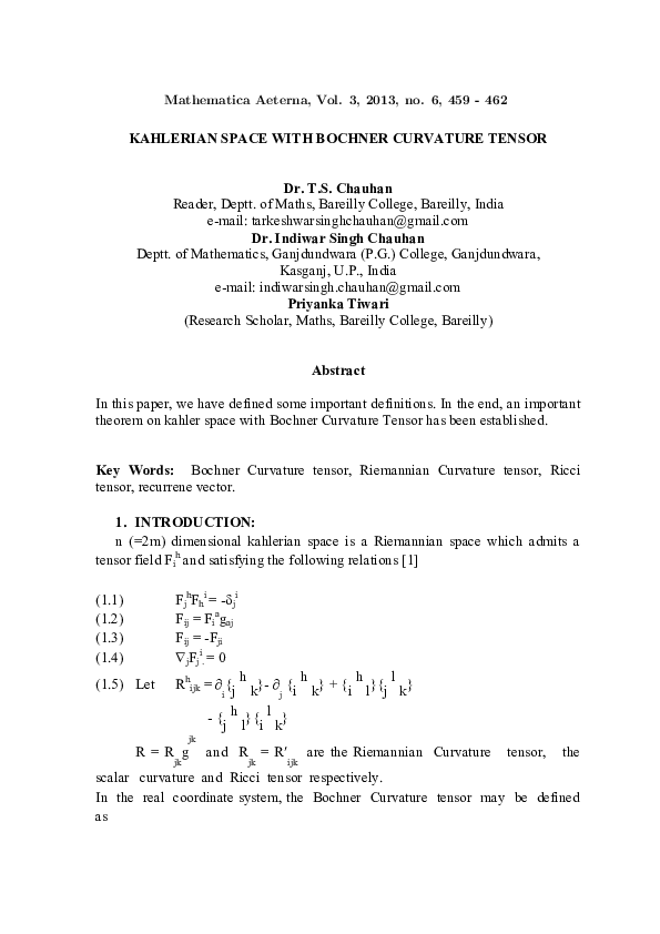 (PDF) Kahlerian Space with Bochner Curvature Tensor