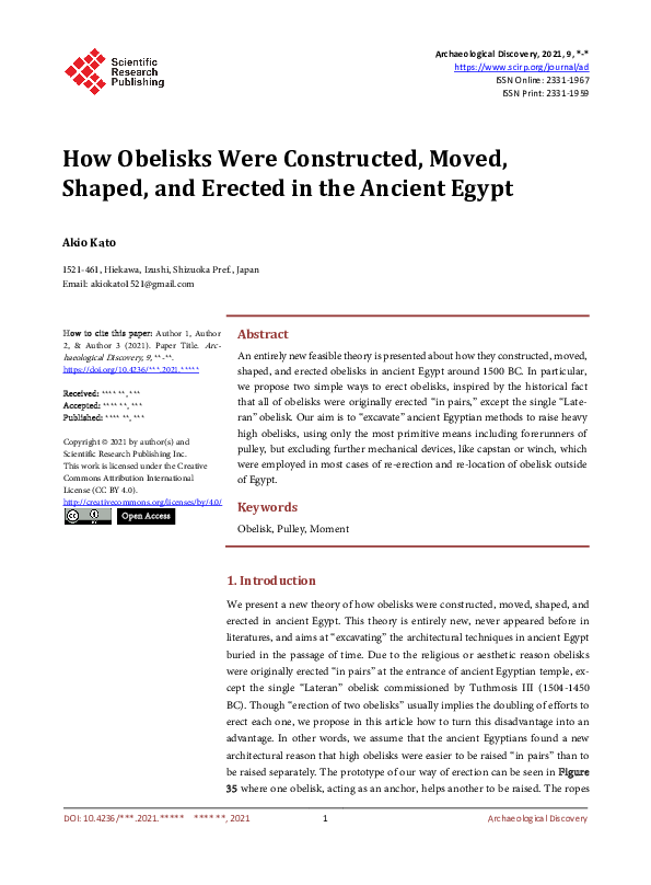 (PDF) How Obelisks Were Constructed, Moved, Shaped, and Erected in the ...