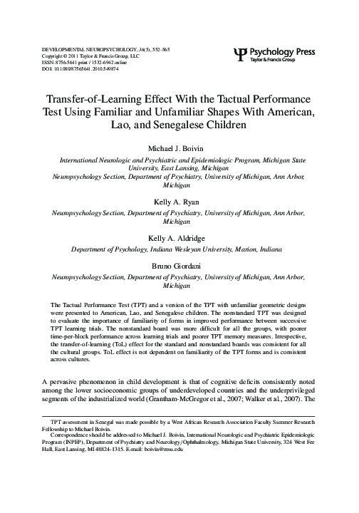 (PDF) Transfer-of-Learning Effect With the Tactual Performance Test ...