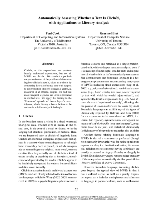 (PDF) Automatically Assessing Whether a Text Is Cliched, with ...
