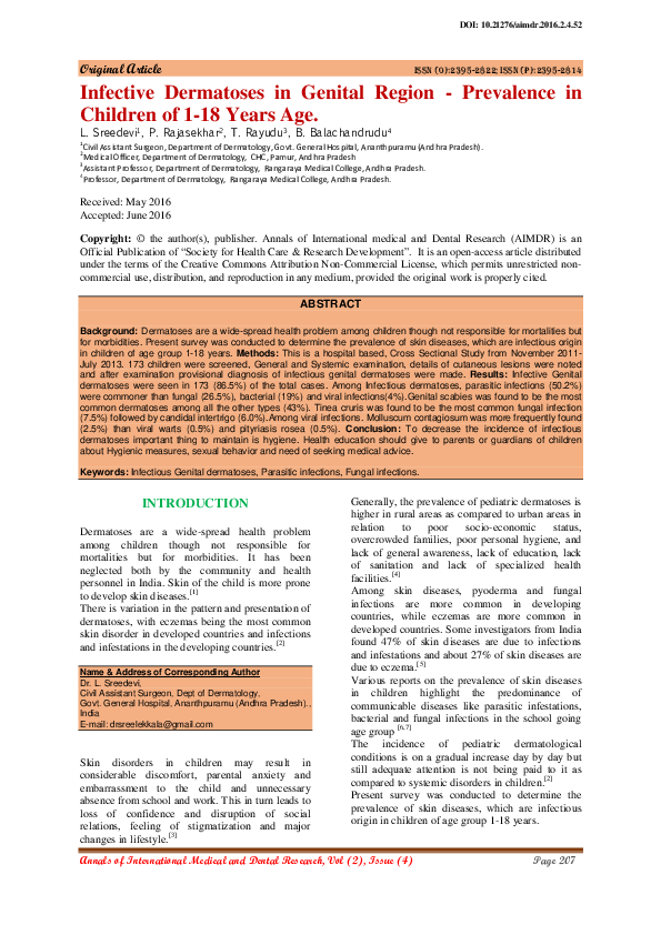 (PDF) Infective Dermatoses in Genital Region - Prevalence in Children ...