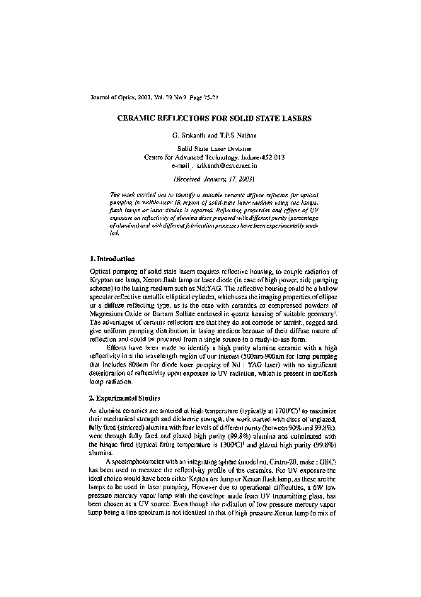(PDF) Ceramic Reflectors for Solid State Lasers