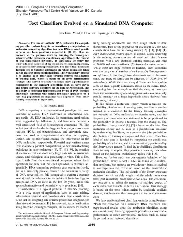(PDF) Text Classifiers Evolved on a Simulated DNA Computer