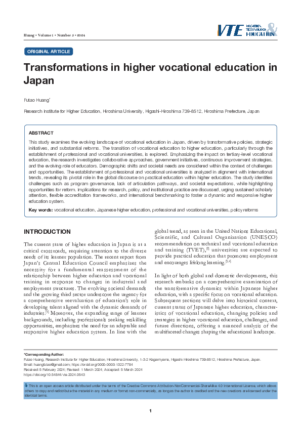 (PDF) Transformations in higher vocational education in Japan