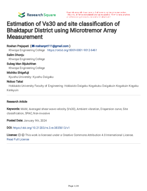 (PDF) Estimation of Vs30 and site classification of Bhaktapur District ...