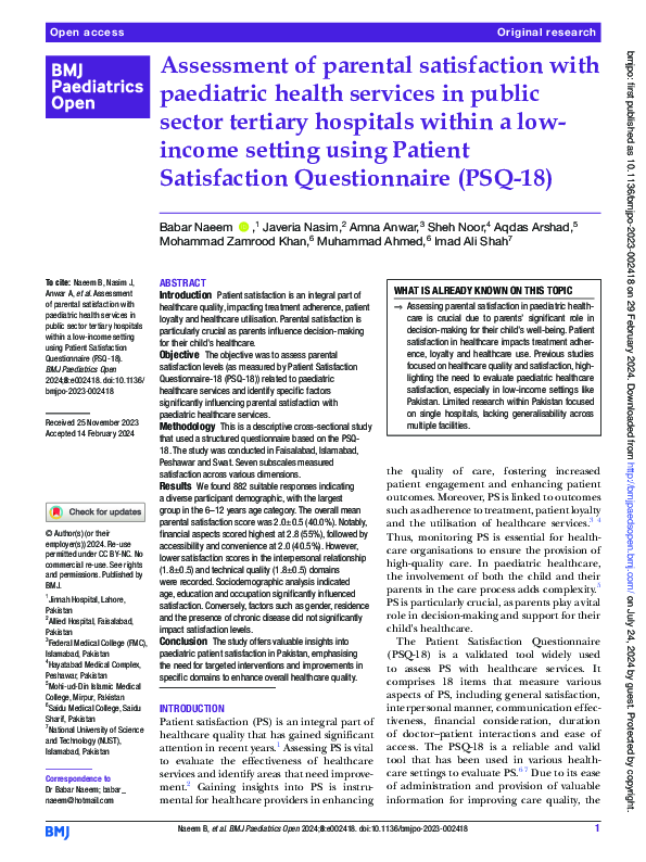 (PDF) Assessment of parental satisfaction with paediatric health ...