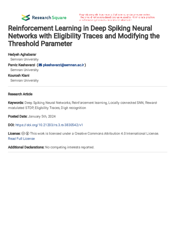 (PDF) Reinforcement Learning in Deep Spiking Neural Networks with ...
