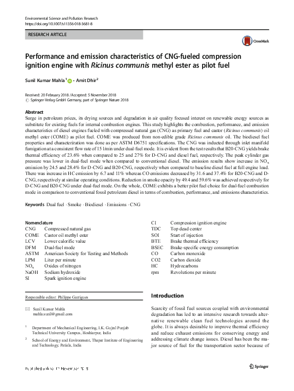 (PDF) Performance and emission characteristics of a CI engine fueled ...