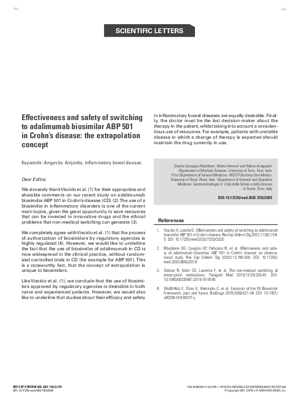 (PDF) Effectiveness and safety of switching to adalimumab biosimilar ...