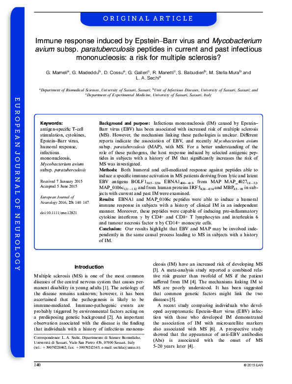(PDF) Immune response induced by Epstein-Barr virus andMycobacterium ...