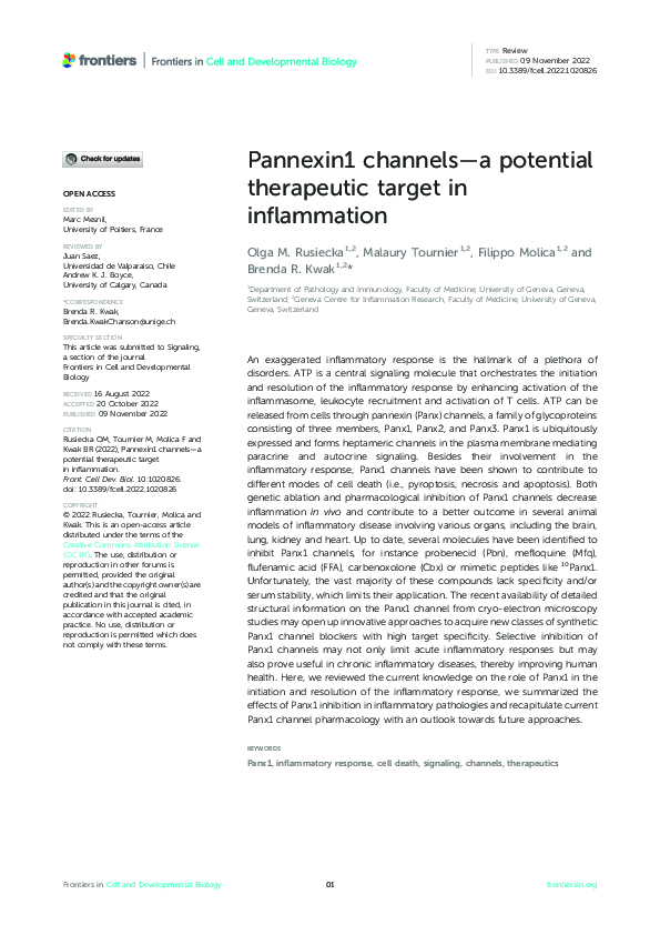 (PDF) Pannexin1 channels—a potential therapeutic target in inflammation