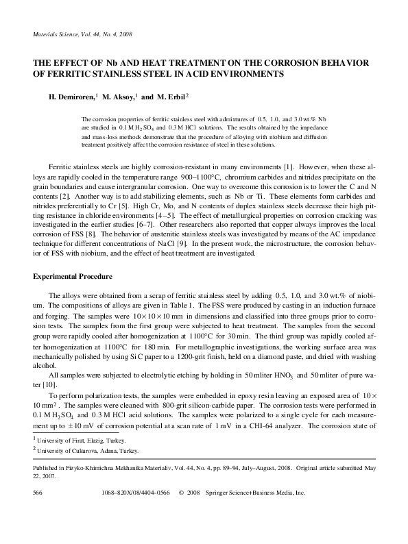 (PDF) The effect of Nb and heat treatment on the corrosion behavior of ...
