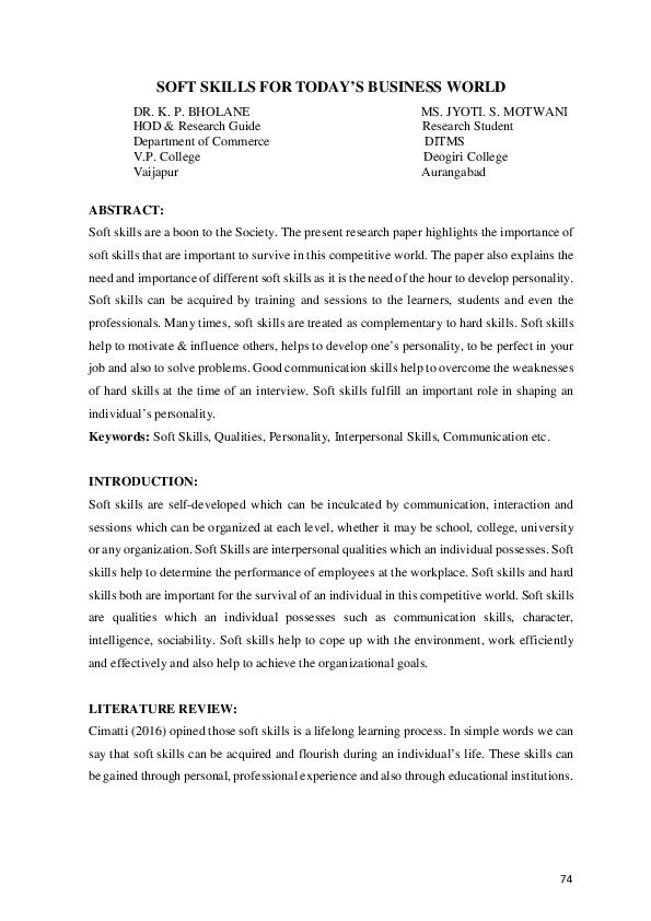 (PDF) Soft Skills for Today's Business World