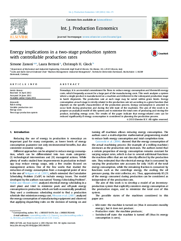 (PDF) Energy implications in a two-stage production system with ...