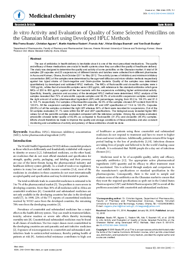 (PDF) In vitro Activity and Evaluation of Quality of Some Selected ...