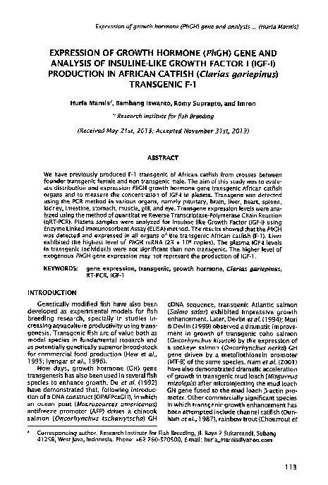 (PDF) EXPRESSION OF GROWTH HORMONE (PhGH) GENE AND ANALYSIS OF INSULINE ...