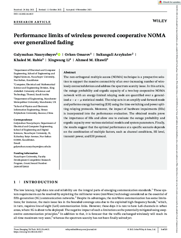 (PDF) Performance limits of wireless powered cooperative NOMA over ...