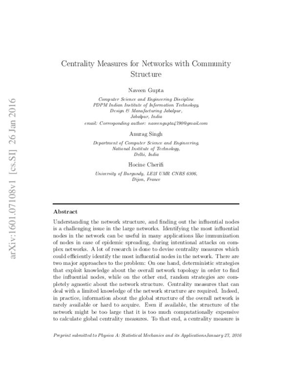 (PDF) Centrality measures for networks with community structure