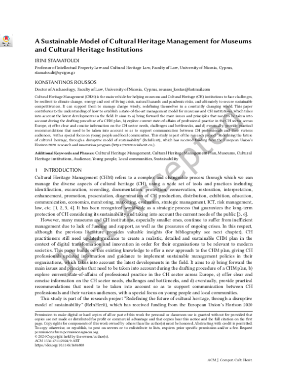 (PDF) A Sustainable Model of Cultural Heritage Management for Museums ...