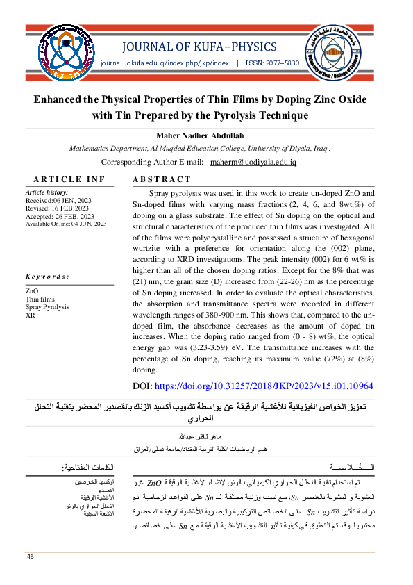 (PDF) Enhanced the Physical Properties of Thin Films by Doping Zinc ...