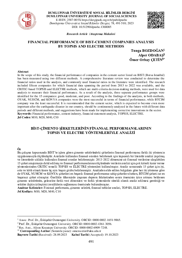 (PDF) FINANCIAL PERFORMANCE OF BIST-CEMENT COMPANIES ANALYSIS BY TOPSIS ...