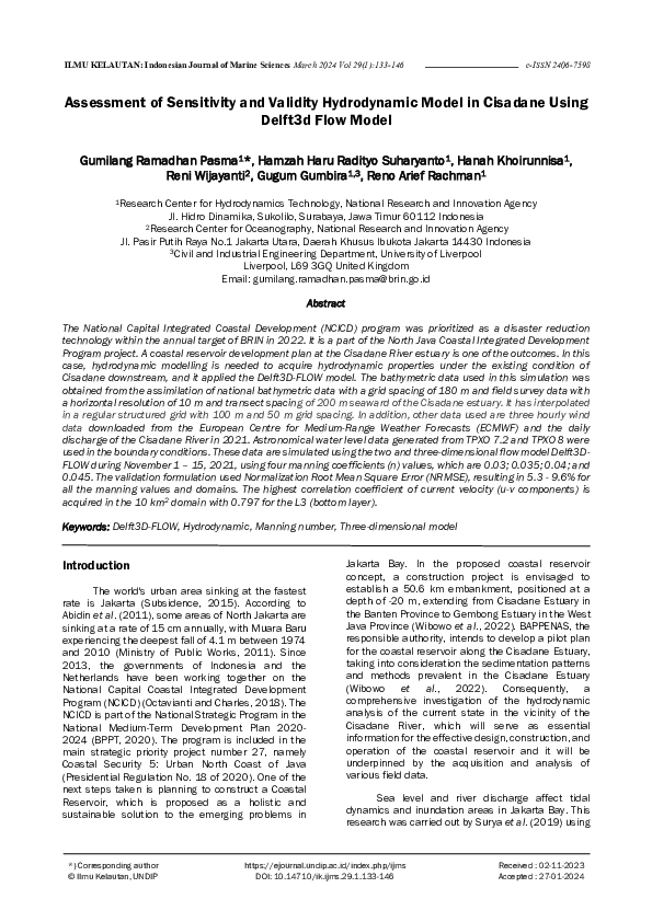 (PDF) Assessment of Sensitivity and Validity Hydrodynamic Model in ...