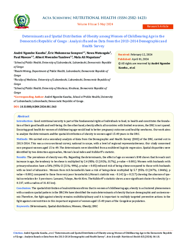 (PDF) Determinants and Spatial Distribution of Obesity among Women of ...